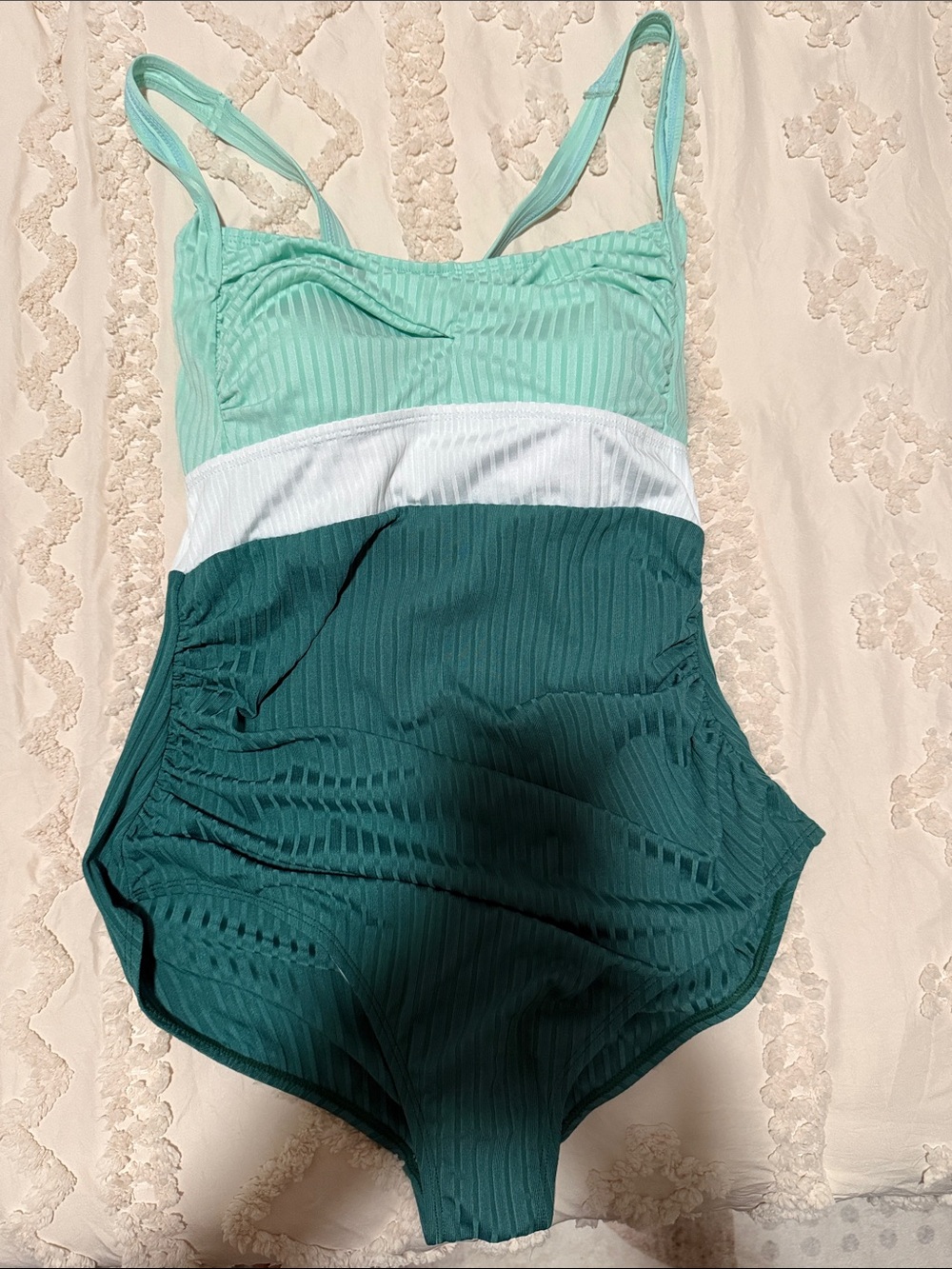 Woman  Colorblock One-Piece Swimsuit in Mint, White & Teal - Brand Unspecified